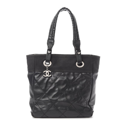 Chanel Coated Canvas Quilted Small Paris Biarritz Tote Black 1 of 15