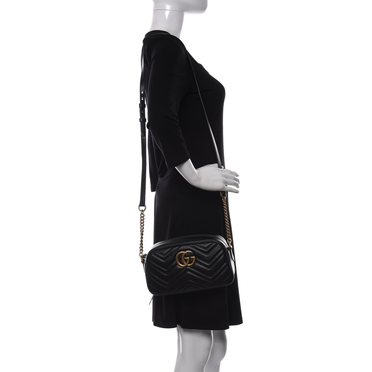 Calfskin Matelasse Small GG Marmont Chain Shoulder Bag Black