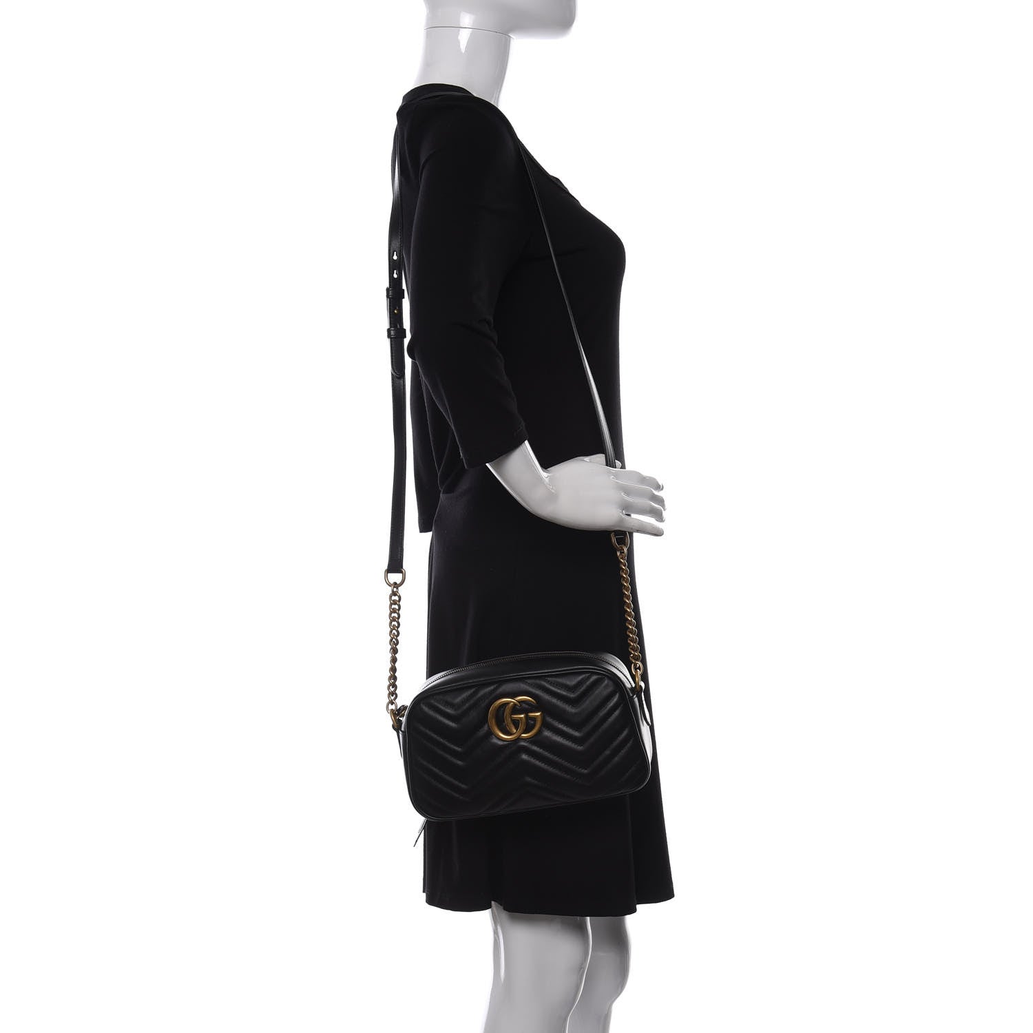 Gucci Calfskin Matelasse Small GG Marmont Chain Shoulder Bag Black 2 of 9