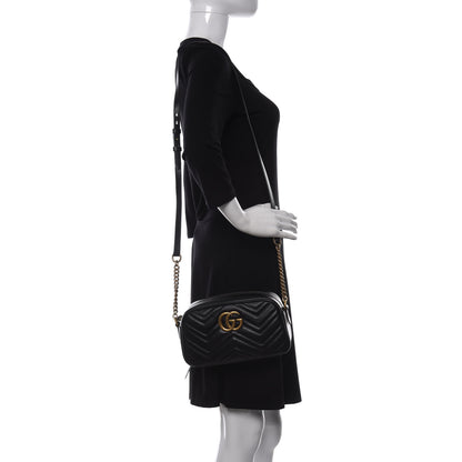 Gucci Calfskin Matelasse Small GG Marmont Chain Shoulder Bag Black 2 of 9