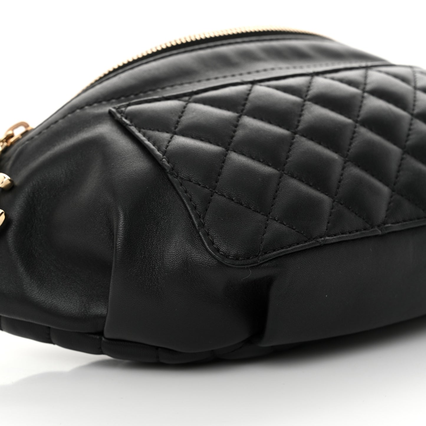 Crumpled Glazed Lambskin Quilted Waist Bag Fanny Pack Black