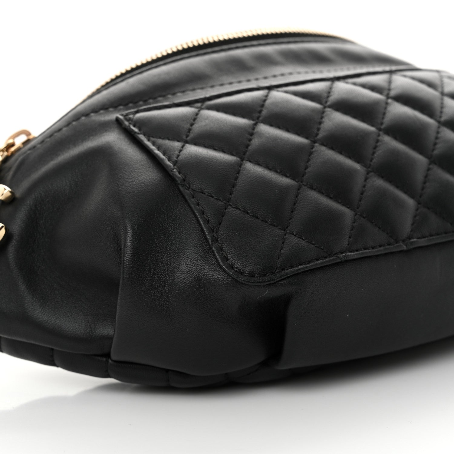 Chanel Crumpled Glazed Lambskin Quilted Waist Bag Fanny Pack Black 9 of 12