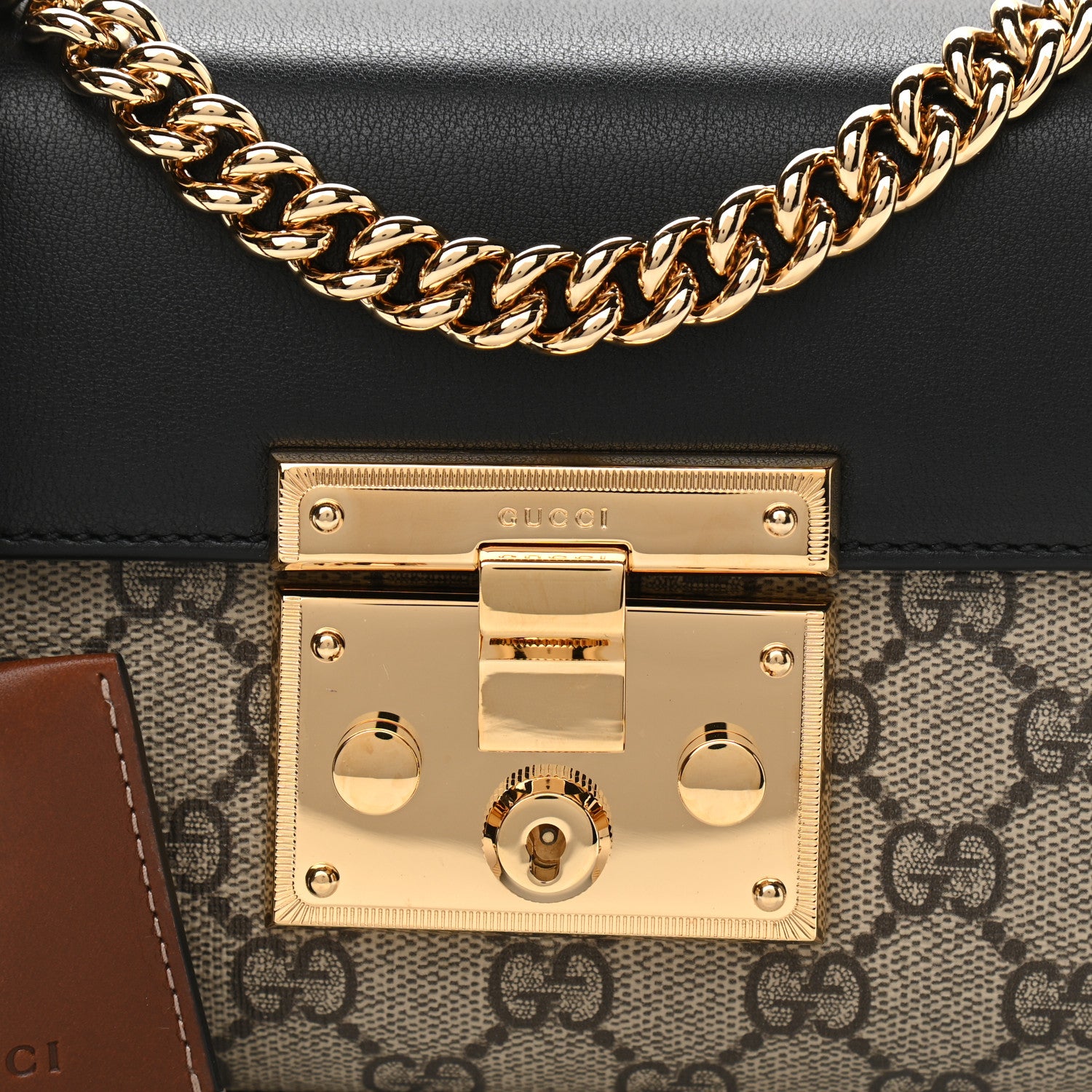Gucci GG Supreme Monogram Calfskin Small Padlock Shoulder Bag Beige Black Cuir 8 of 11