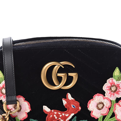 Gucci Velvet Matelasse Deer Embroidered Small GG Marmont Chain Shoulder Bag Black 10 of 10