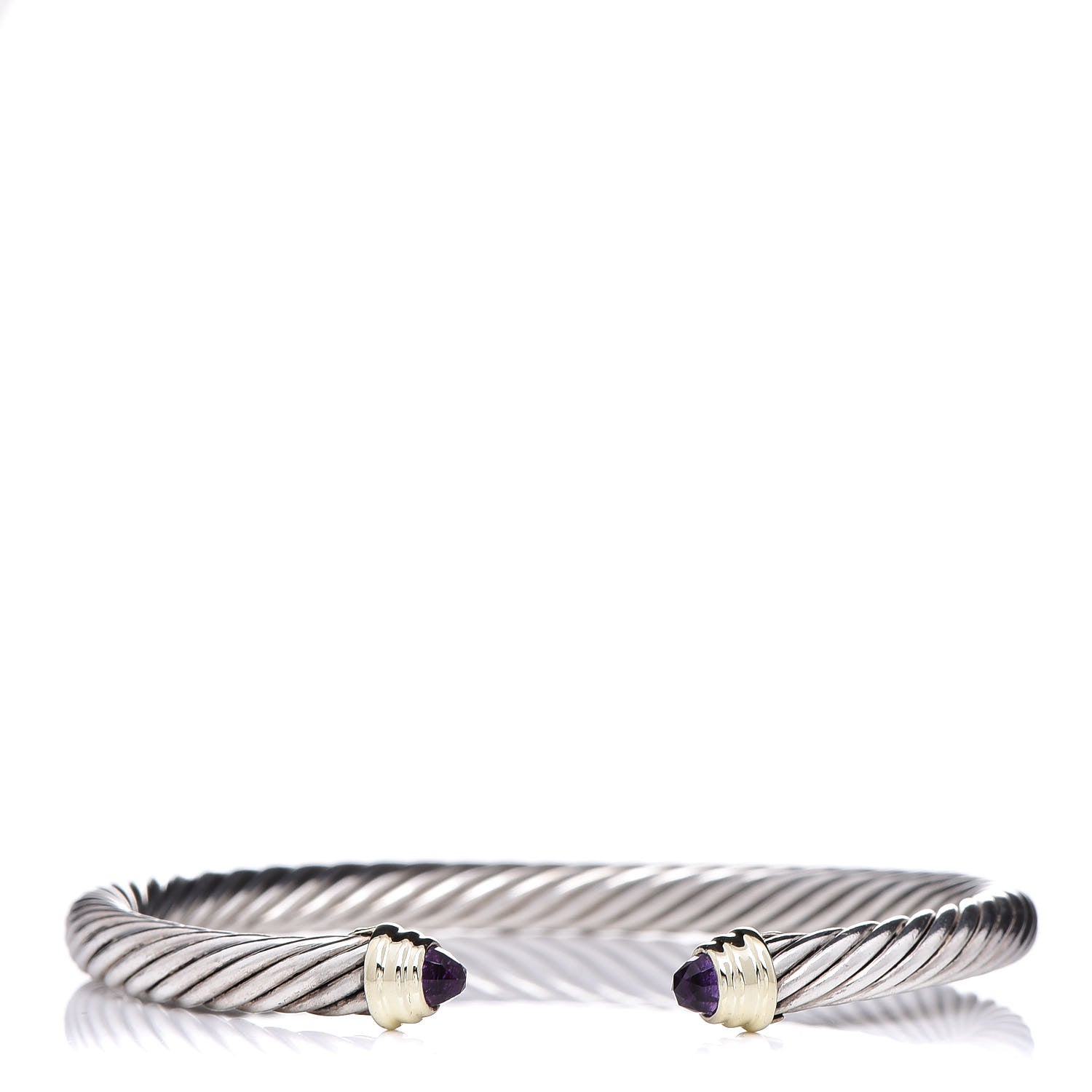 David Yurman Sterling Silver 14K Yellow Gold Amethyst 5mm Cable Classics Petite Color Bracelet 1 of 5