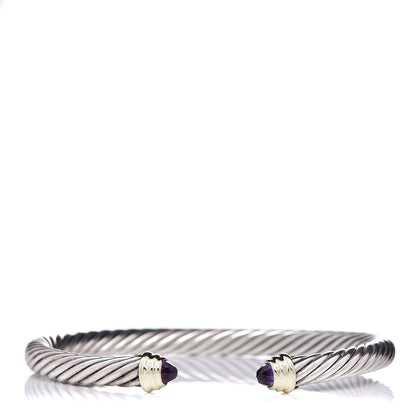 David Yurman Sterling Silver 14K Yellow Gold Amethyst 5mm Cable Classics Petite Color Bracelet 1 of 5