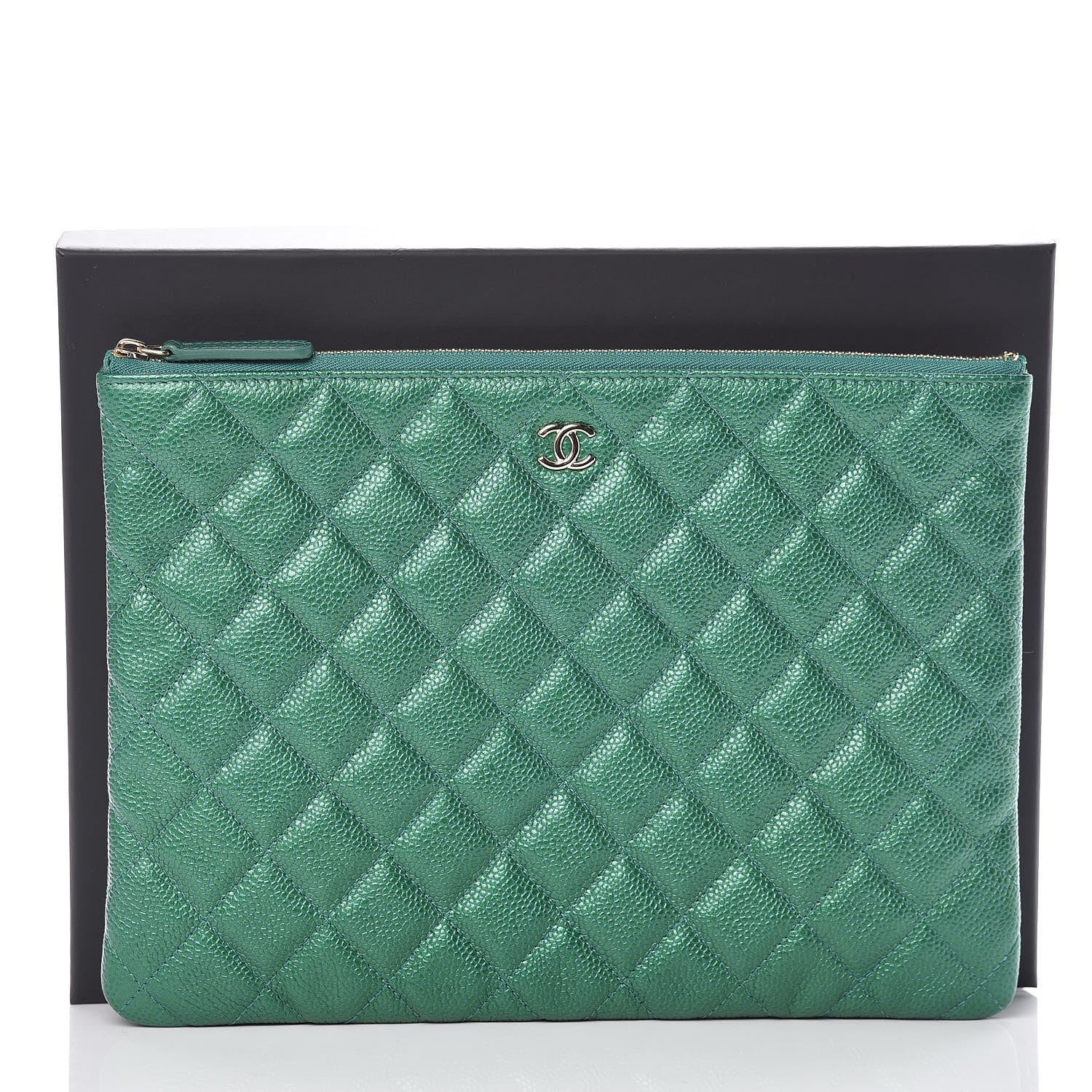 Chanel Metallic Caviar Quilted Medium Cosmetic Case Green 10 of 10