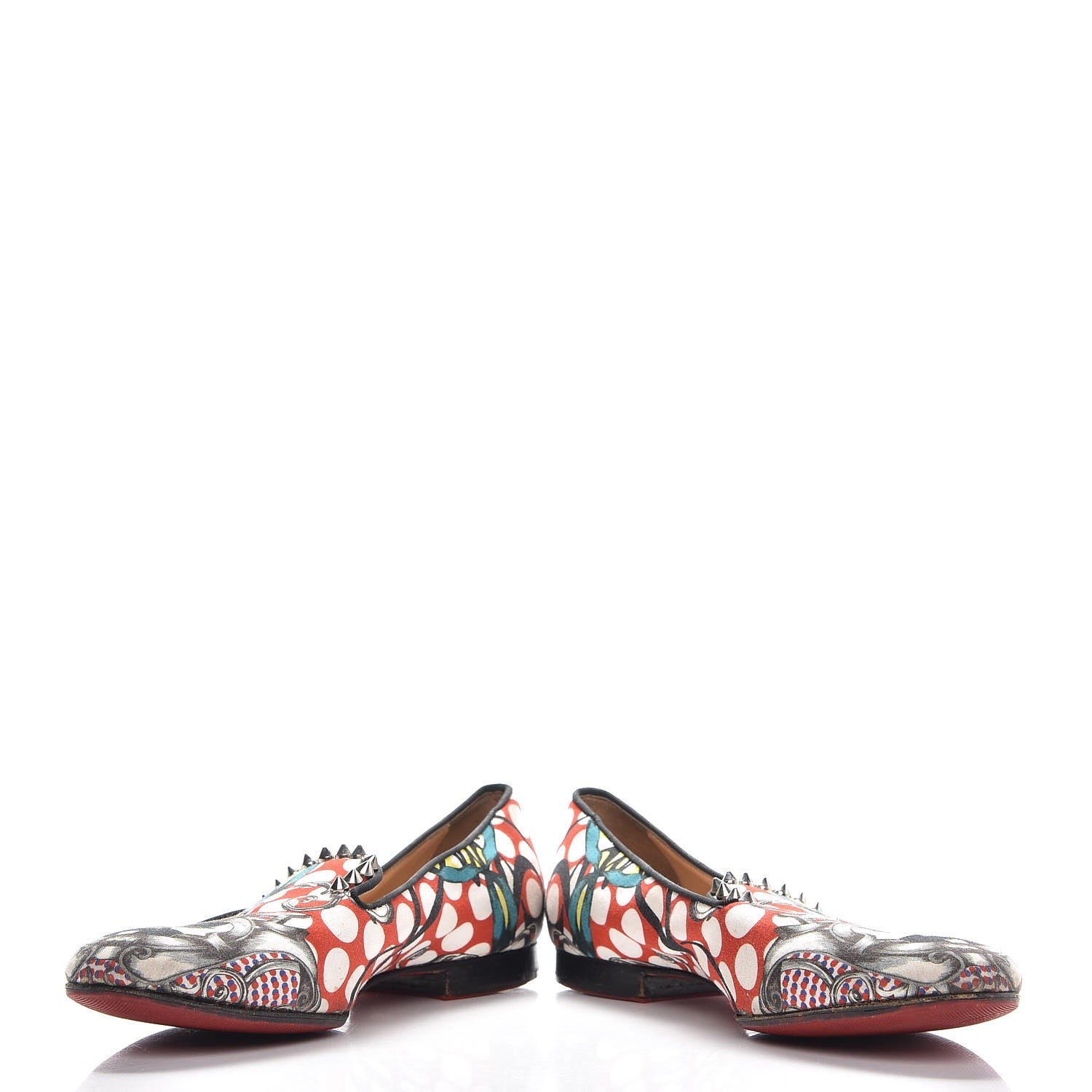 Christian Louboutin Fabric Sakouette Face Spikes Polka Dot Loafers 36.5 Multicolor Silver 5 of 14