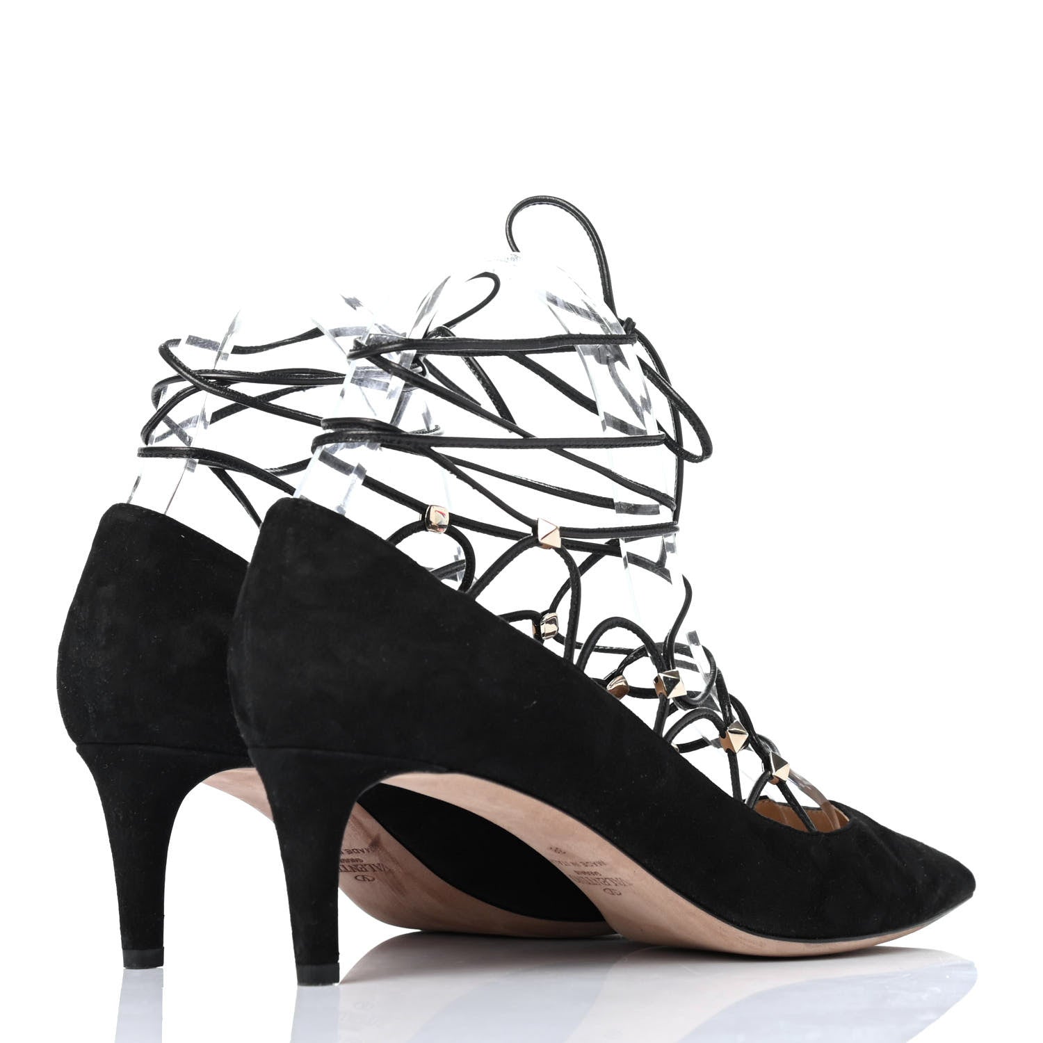Valentino Garavani Suede Rockstud Gladiator Lace Up Pumps 38 Black 3 of 4
