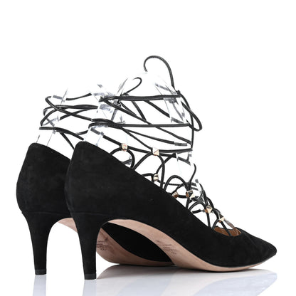 Valentino Garavani Suede Rockstud Gladiator Lace Up Pumps 38 Black 3 of 4