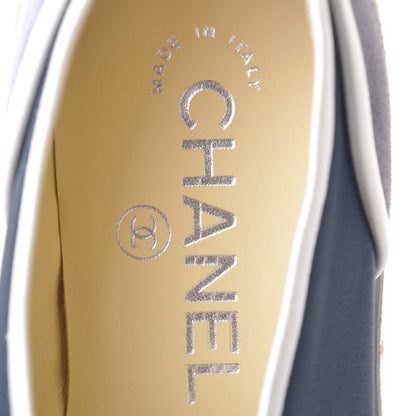 Chanel Crepe Suede Lace Up Espadrilles 36 Navy Grey 7 of 9