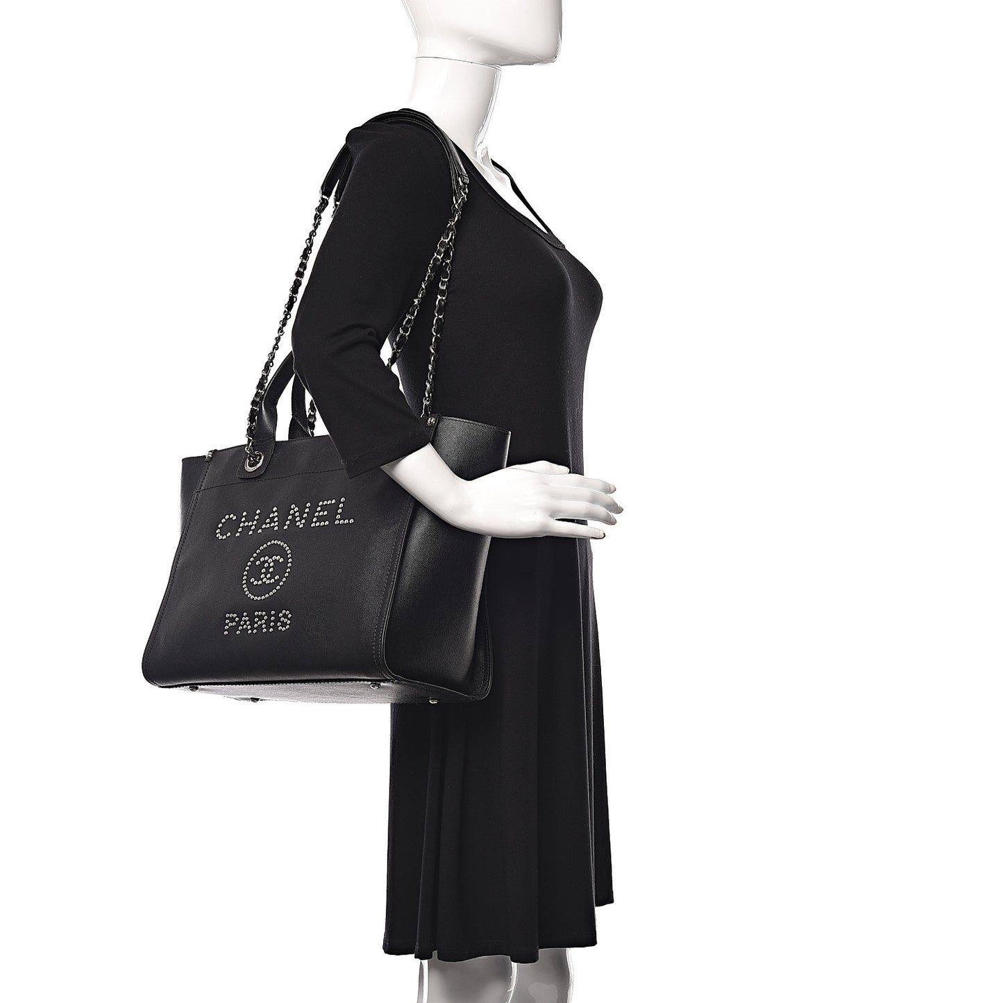 Caviar Small Studded Deauville Tote Black