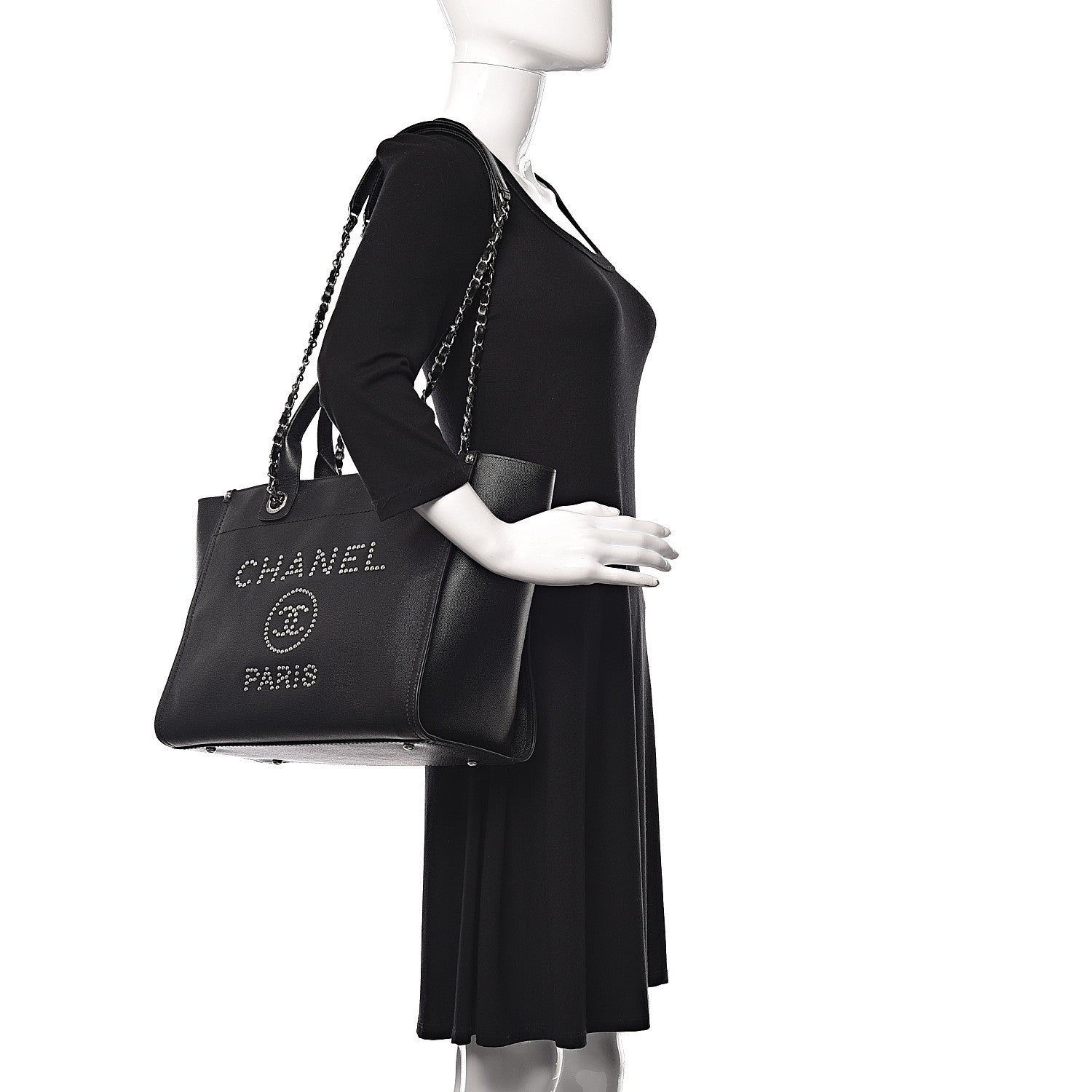 Chanel Caviar Small Studded Deauville Tote Black 2 of 15