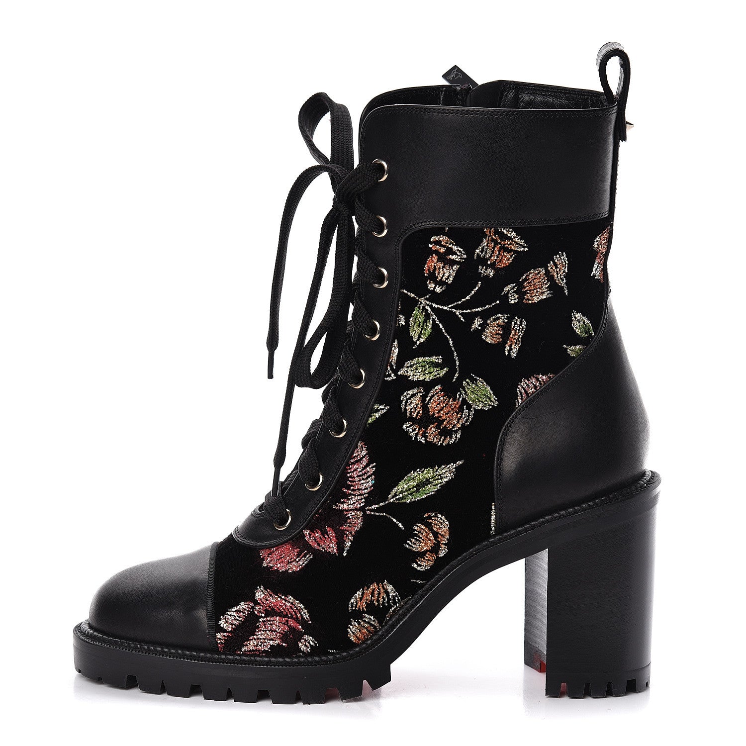 Christian Louboutin Velvet Floral Embroidered TS Croc 70 Boots 38.5 Black 1 of 8