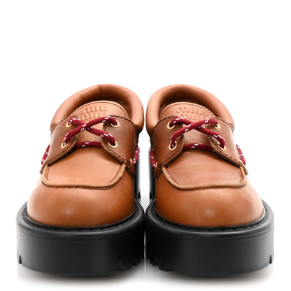 Miu Miu Vitello Platform Loafers 38.5 Cognac 3 of 10