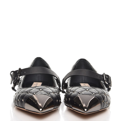 Valentino Garavani Crackled Lambskin Rockstud Spike Captoe Ballerina Flats 38 Black 2 of 9