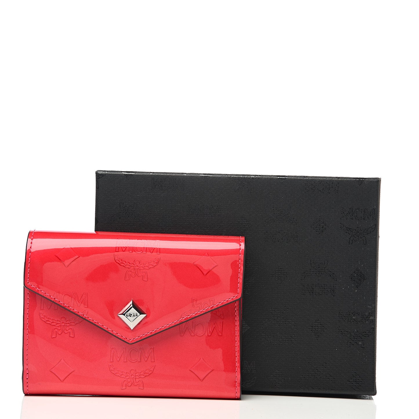 Patent Monogram Three Fold Wallet Red