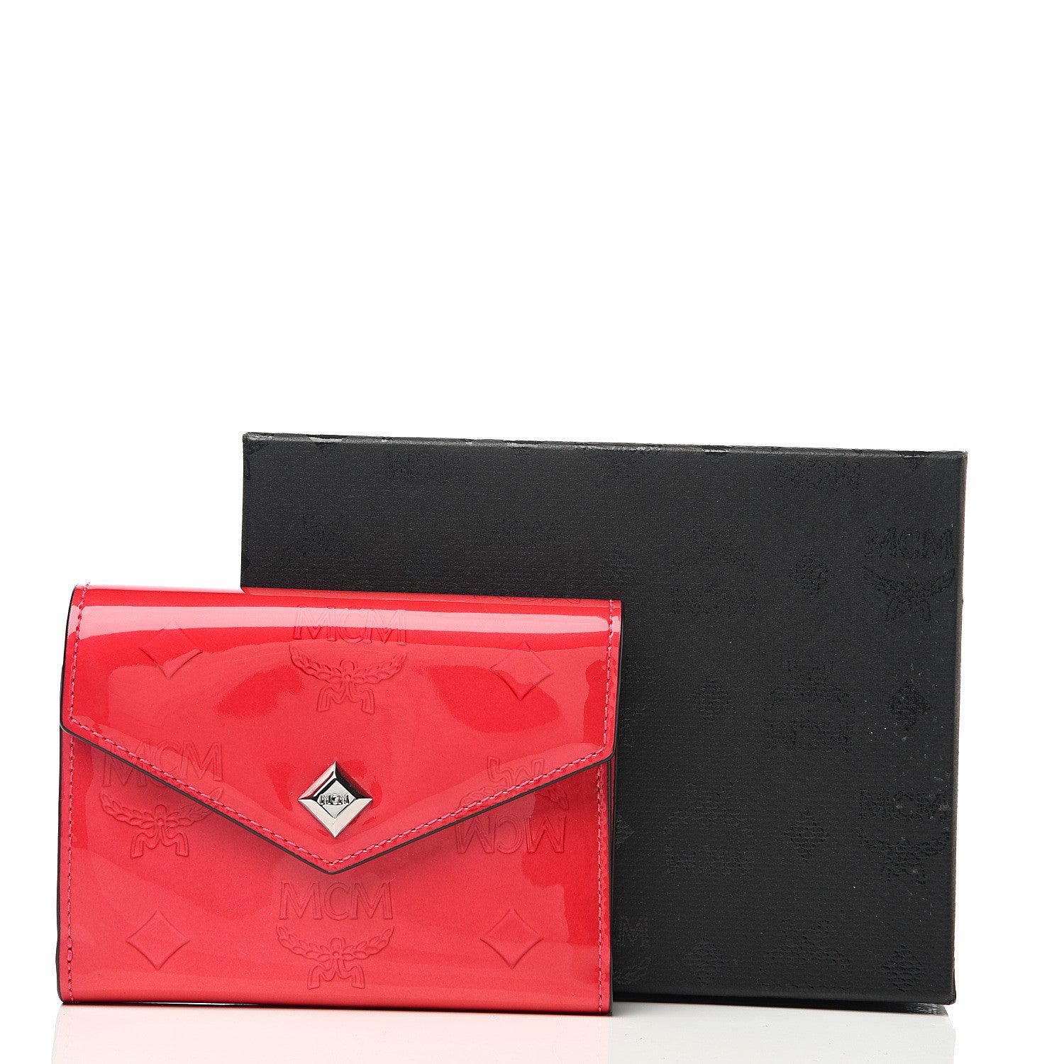 MCM Patent Monogram Three Fold Wallet Red 6 of 7