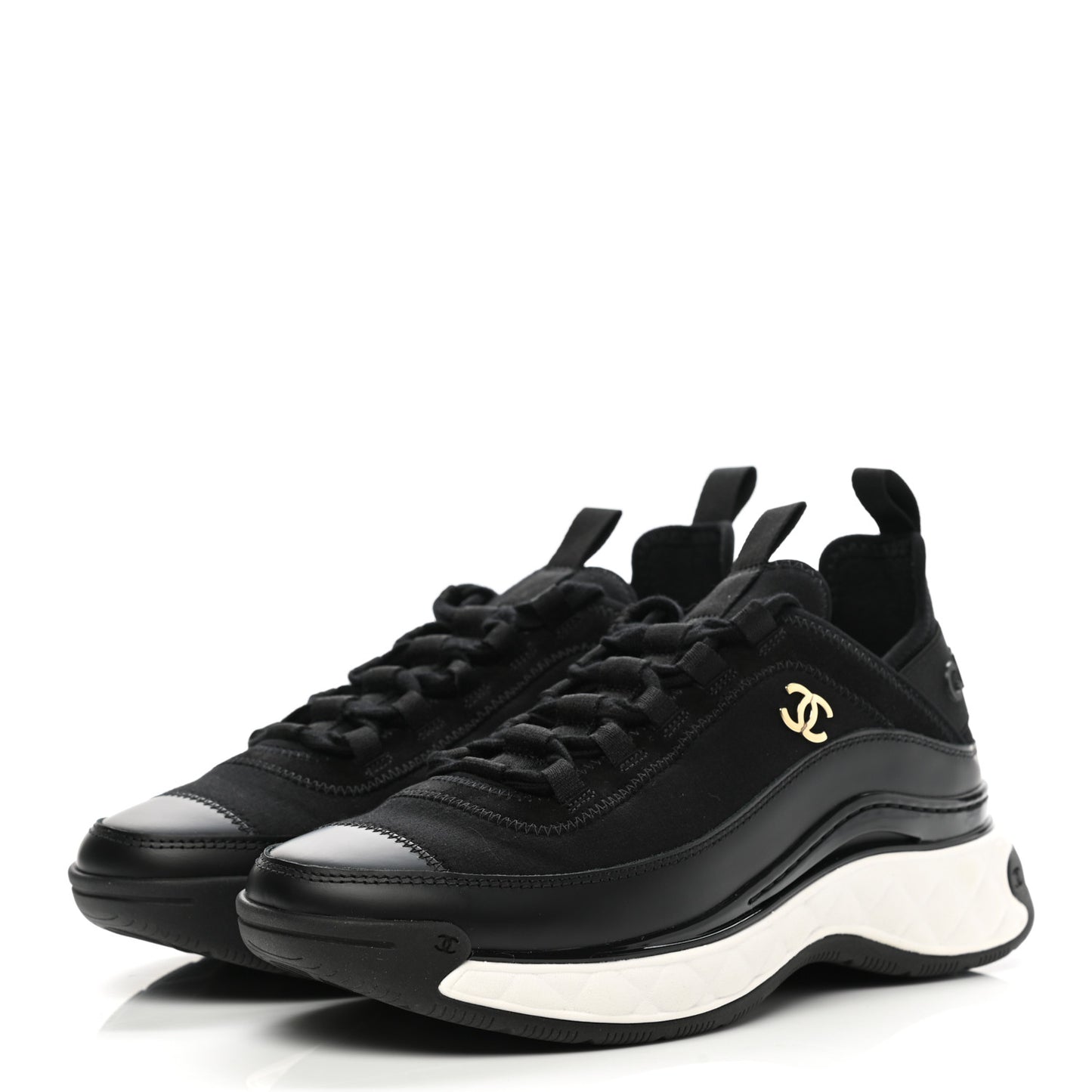 Velvet Calfskin Mixed Fibers CC Sneakers 36 Black