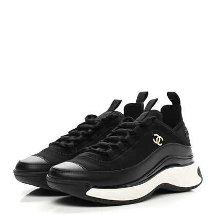 Chanel Velvet Calfskin Mixed Fibers CC Sneakers 36 Black 3 of 9