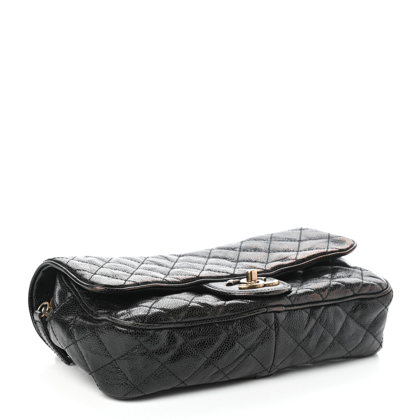 Crumpled Grained Calfskin Quilted Small Shiva Flap Black