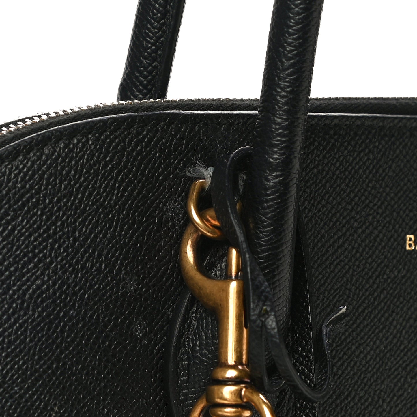 Signature Grained Calfskin Logo M Ville Top Handle Bag Black