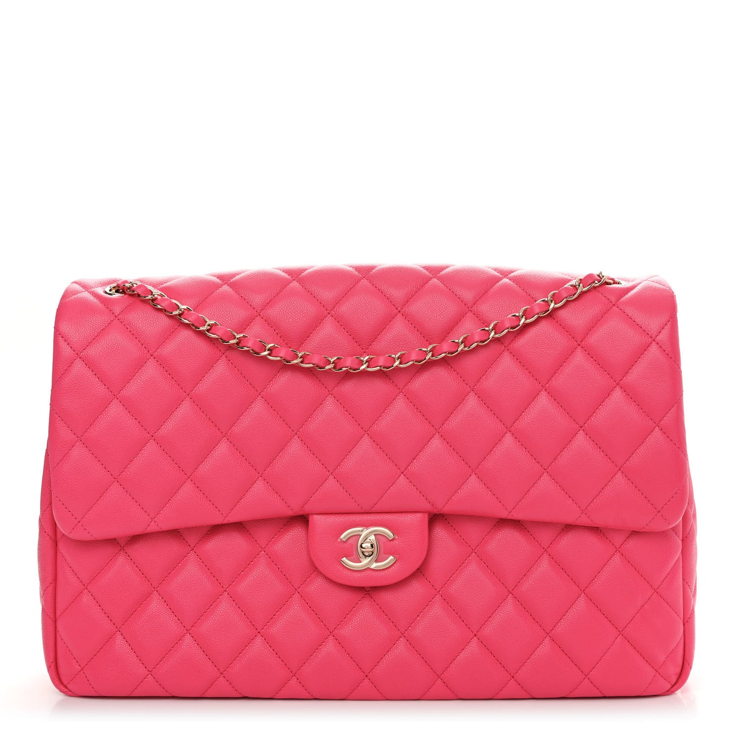 Caviar Quilted XXL Travel Flap Bag Dark Pink