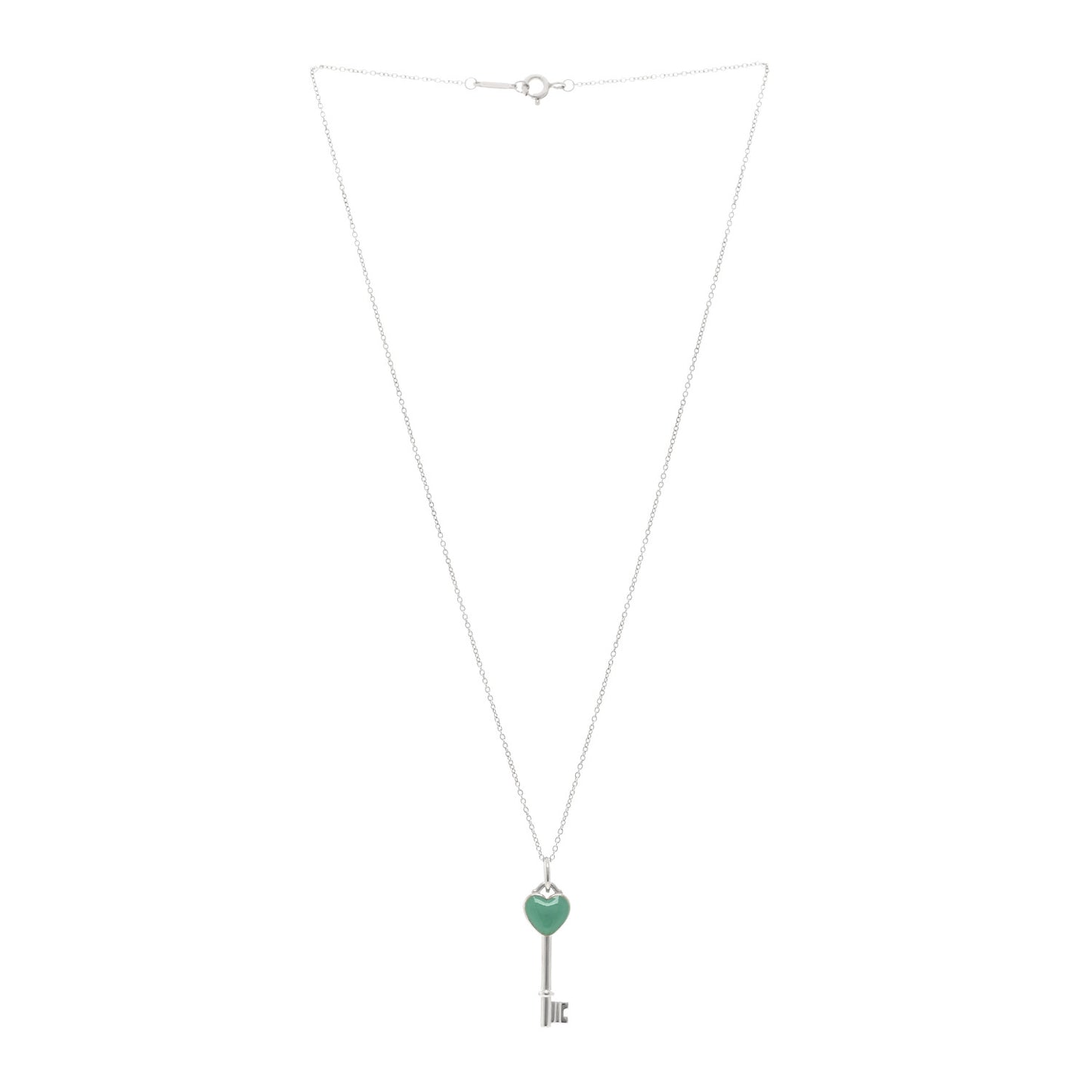 Sterling Silver Enamel Heart Key Pendant Necklace Blue