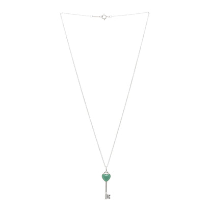 Tiffany Sterling Silver Enamel Heart Key Pendant Necklace Blue 3 of 6