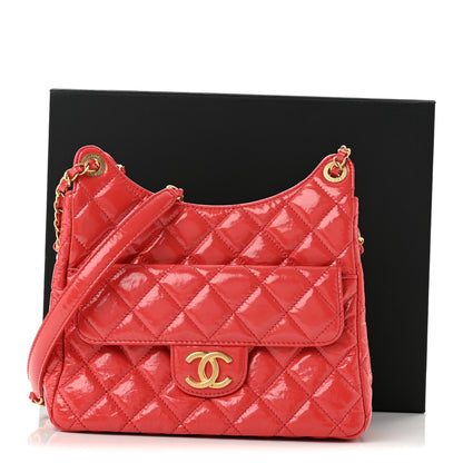 Chanel Shiny Crumpled Calfskin Quilted Wavy CC Hobo Red 12 of 12