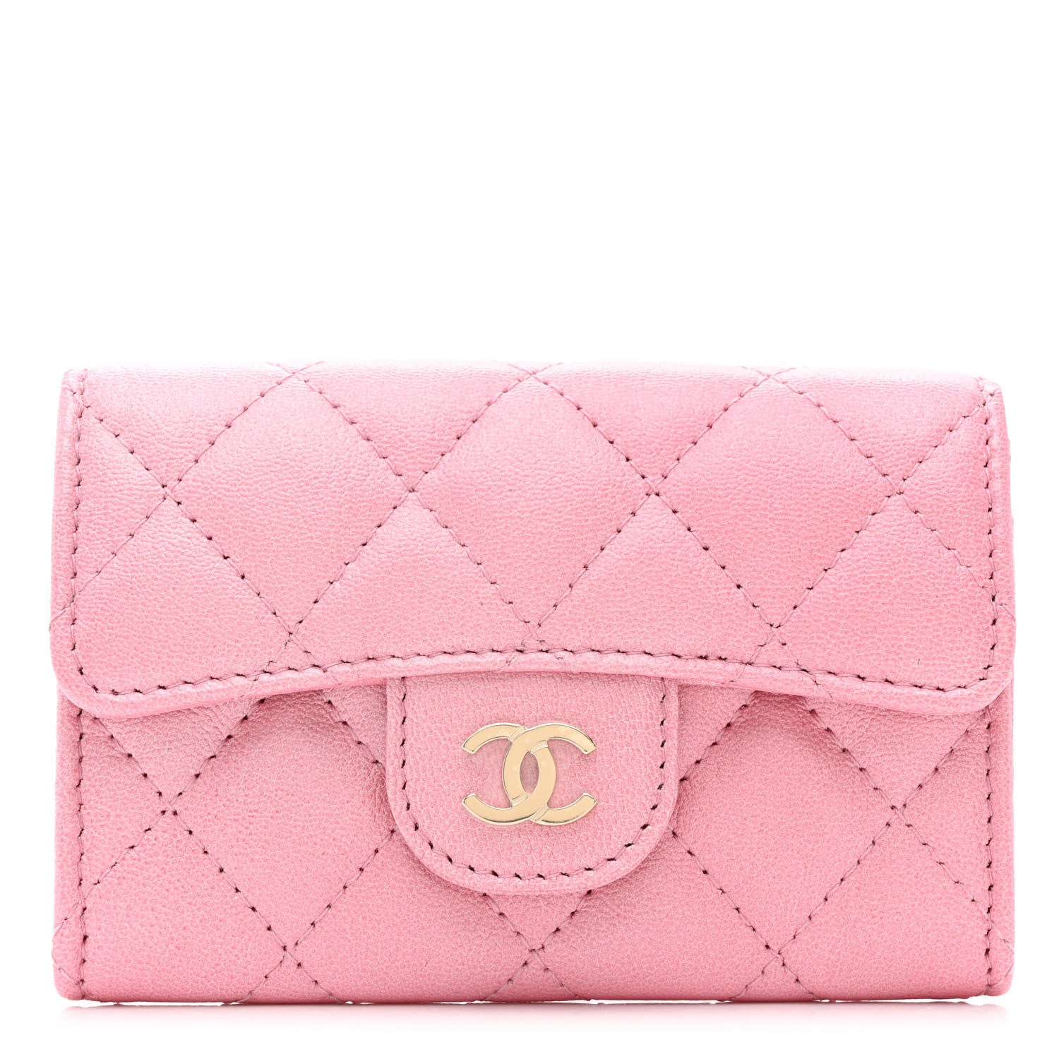 Chanel Cloudy Pearly Goatskin Quilted Flap Card Holder Wallet Light Pink 1 of 9