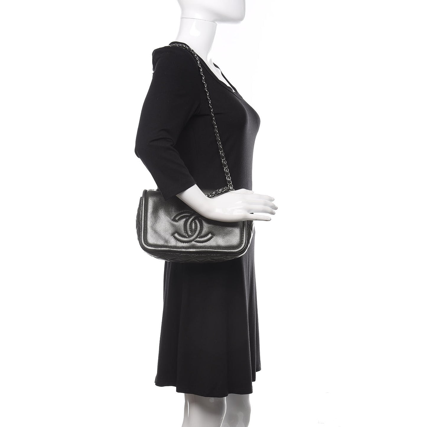Metallic Caviar Medium Timeless CC Flap Dark Silver