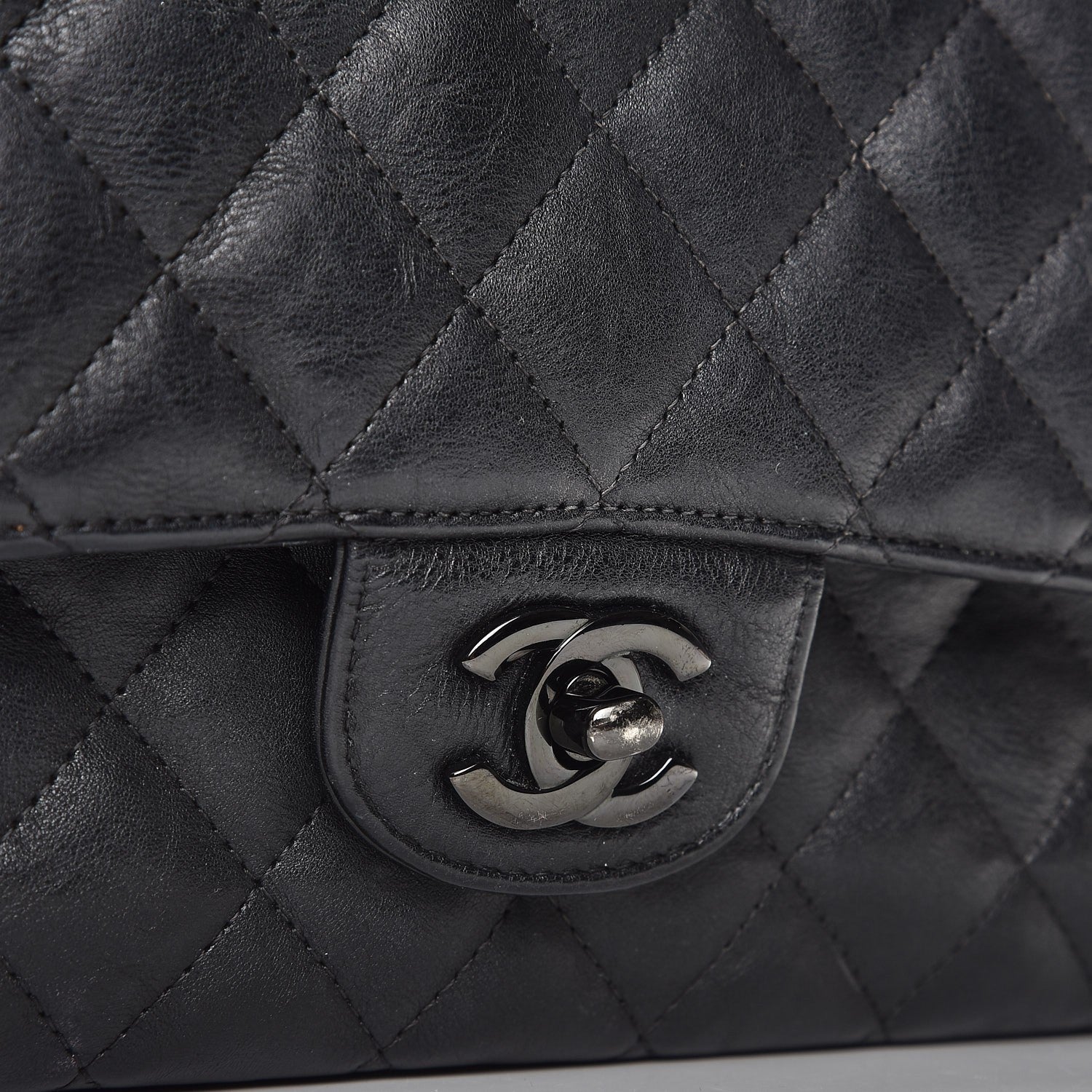Chanel Crumpled Calfskin Quilted Medium Double Flap So Black 9 of 12