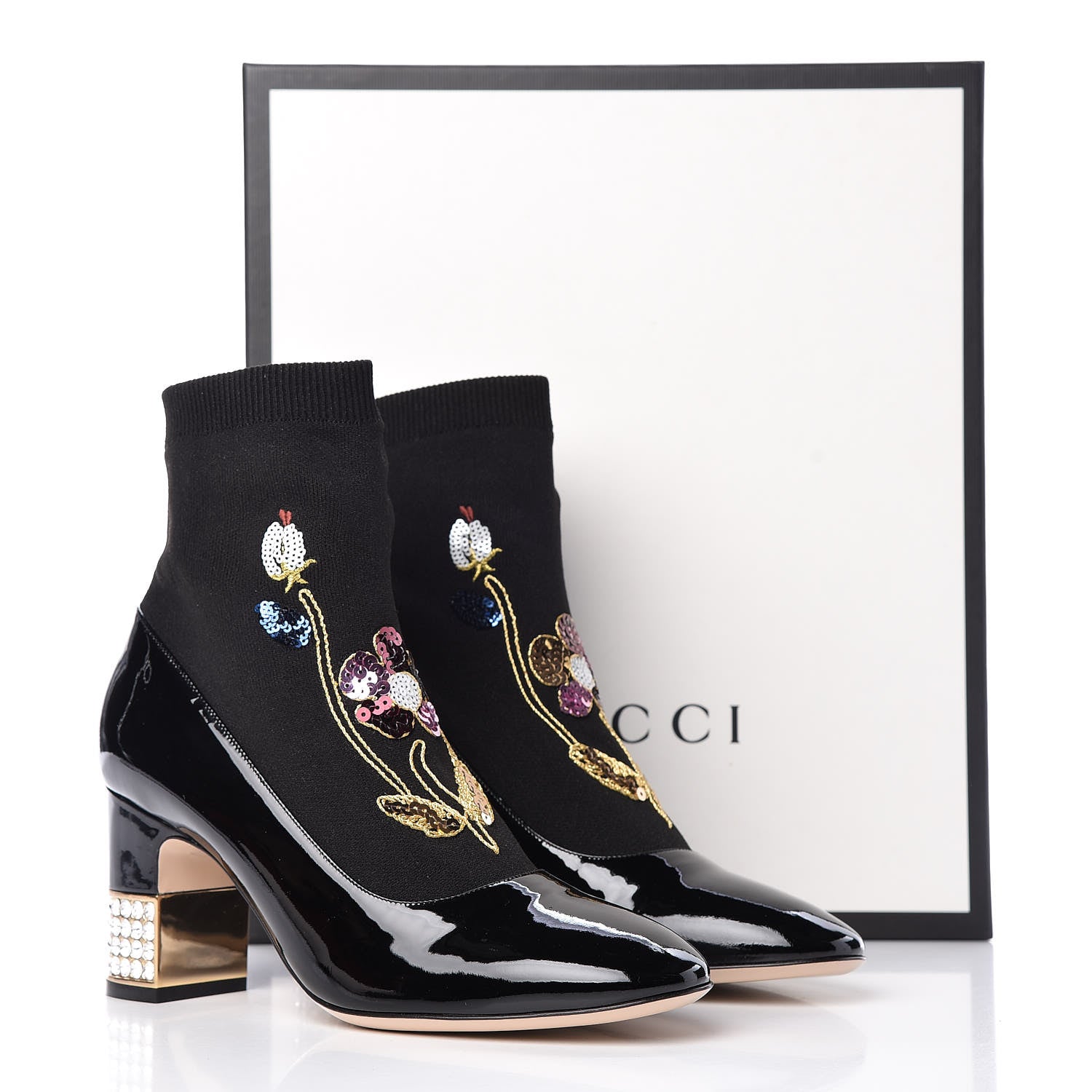 Gucci Patent Calfskin Candy Sock Ankle Boots 38.5 Black 9 of 9