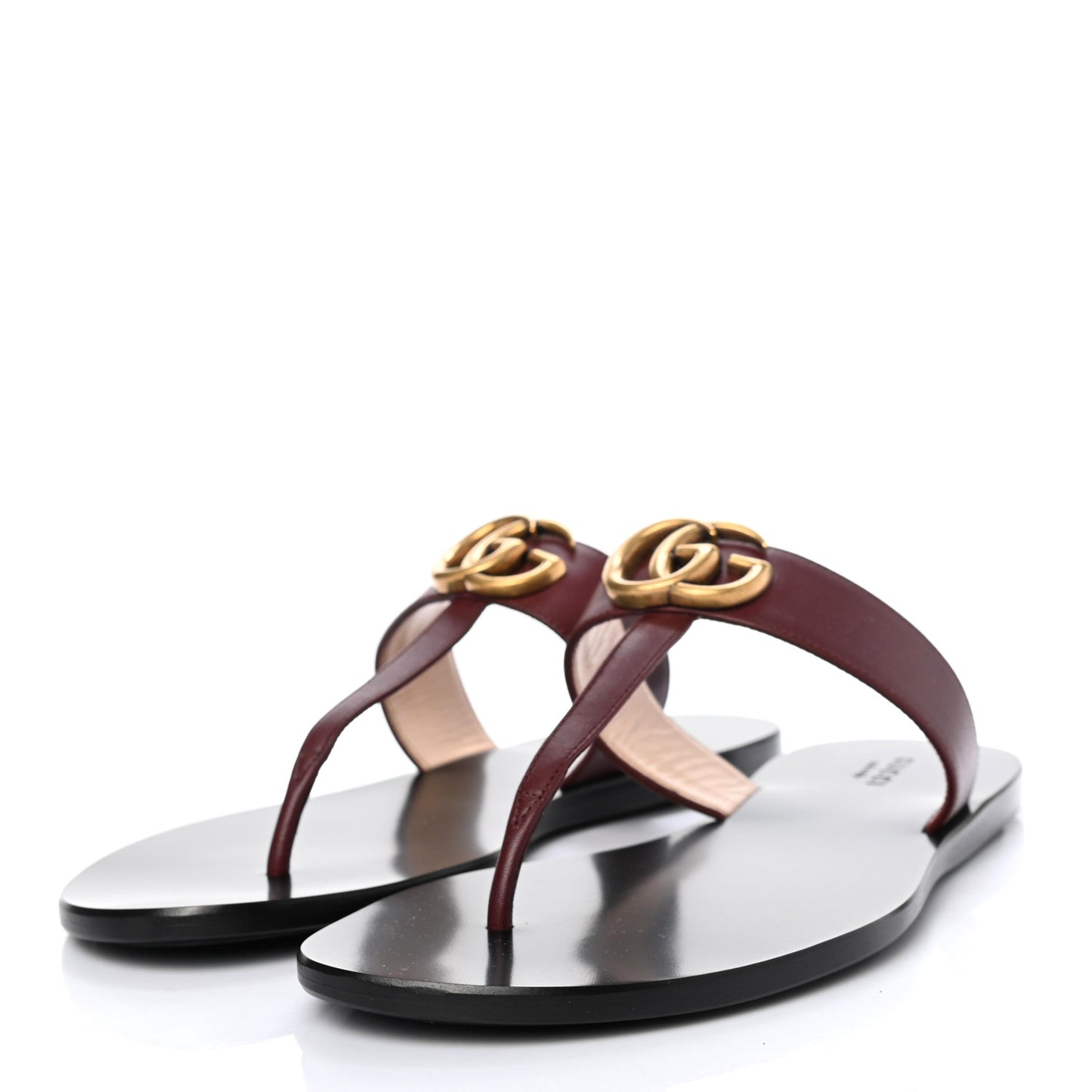 Calfskin GG Marmont Thong Sandals 38.5 Vintage Bordeaux