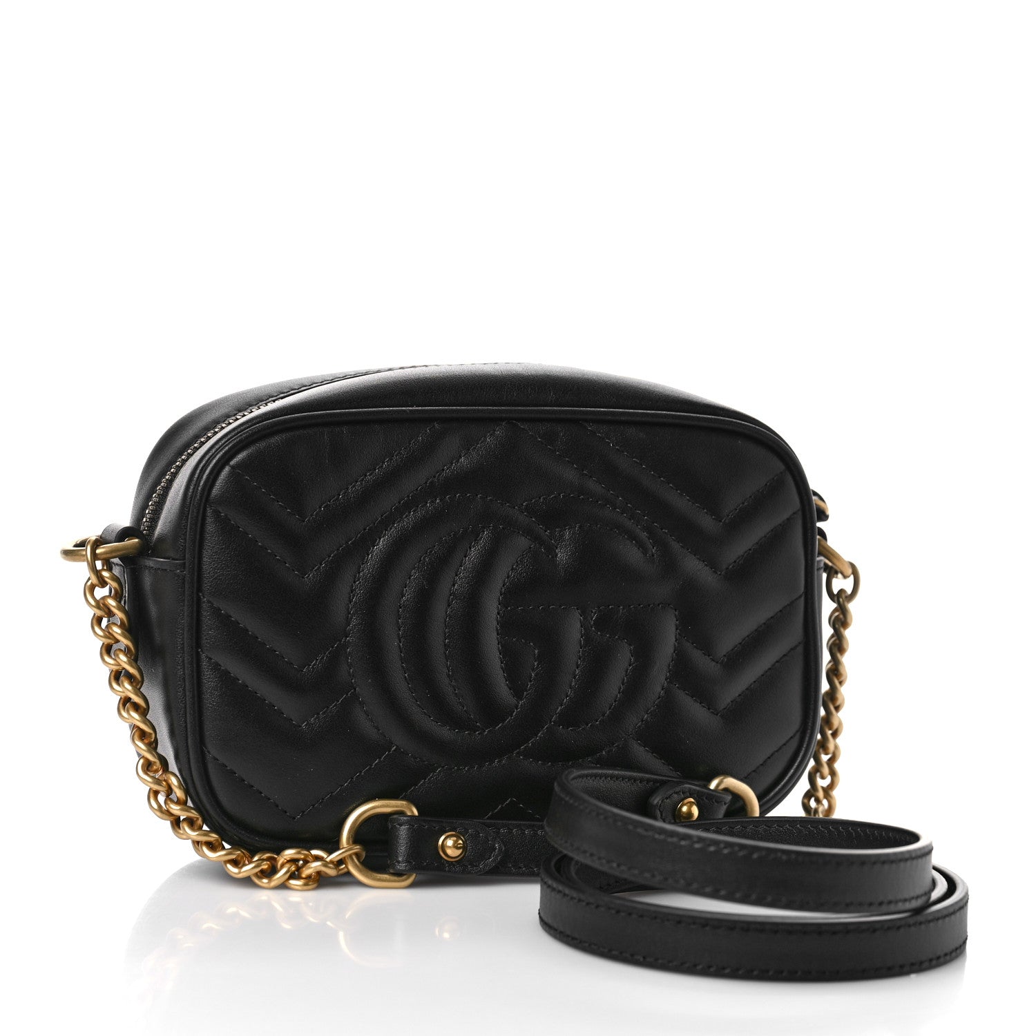 Gucci Calfskin Matelasse Mini GG Marmont Chain Shoulder Bag Black 3 of 9