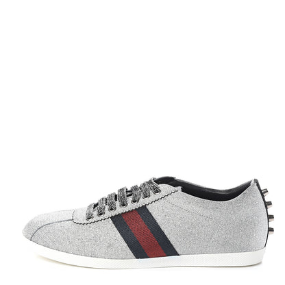 Gucci Glitter Fabric Studded Web Sneakers 40.5 Silver 1 of 10