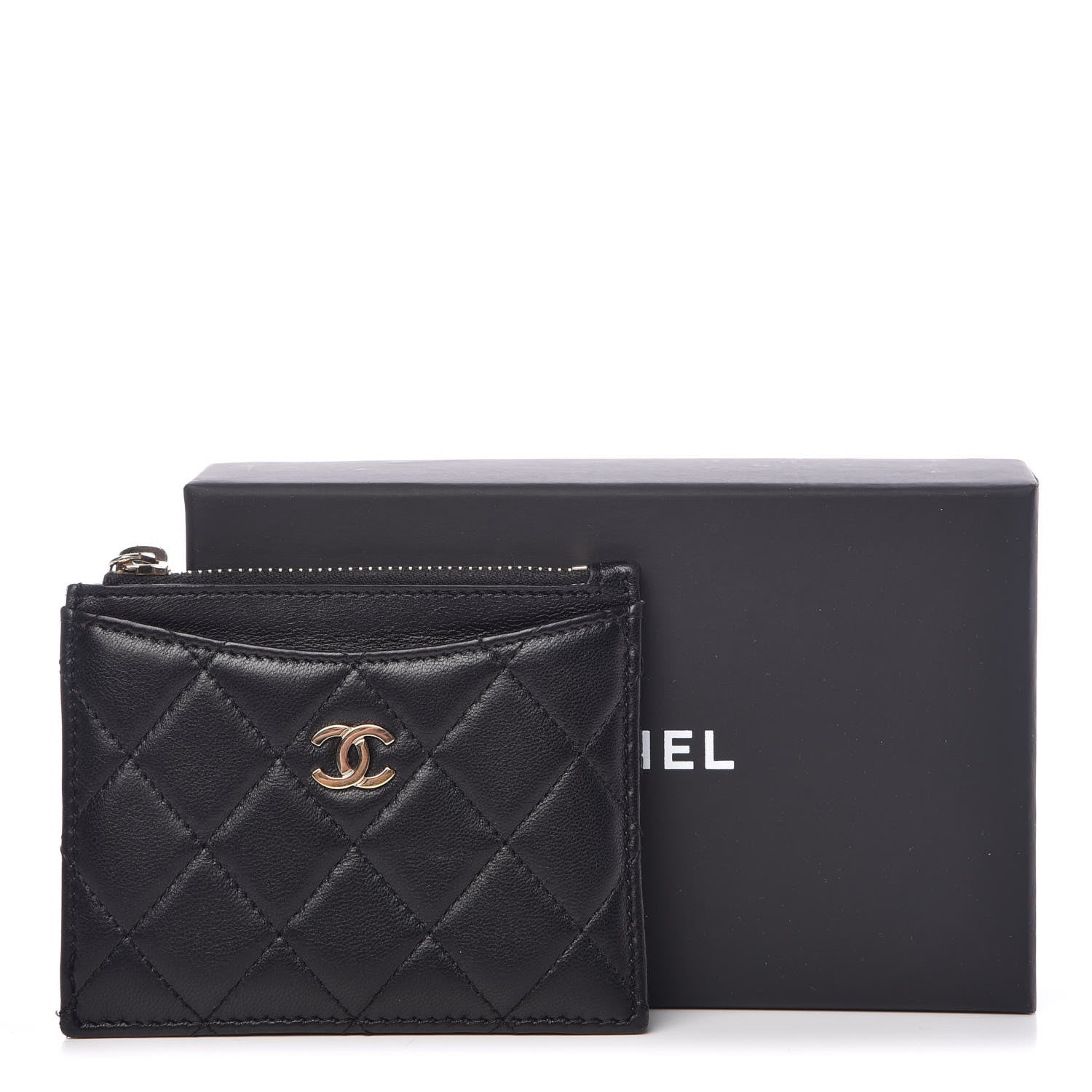 Chanel Lambskin Quilted Zip Card Holder Black 8 of 8