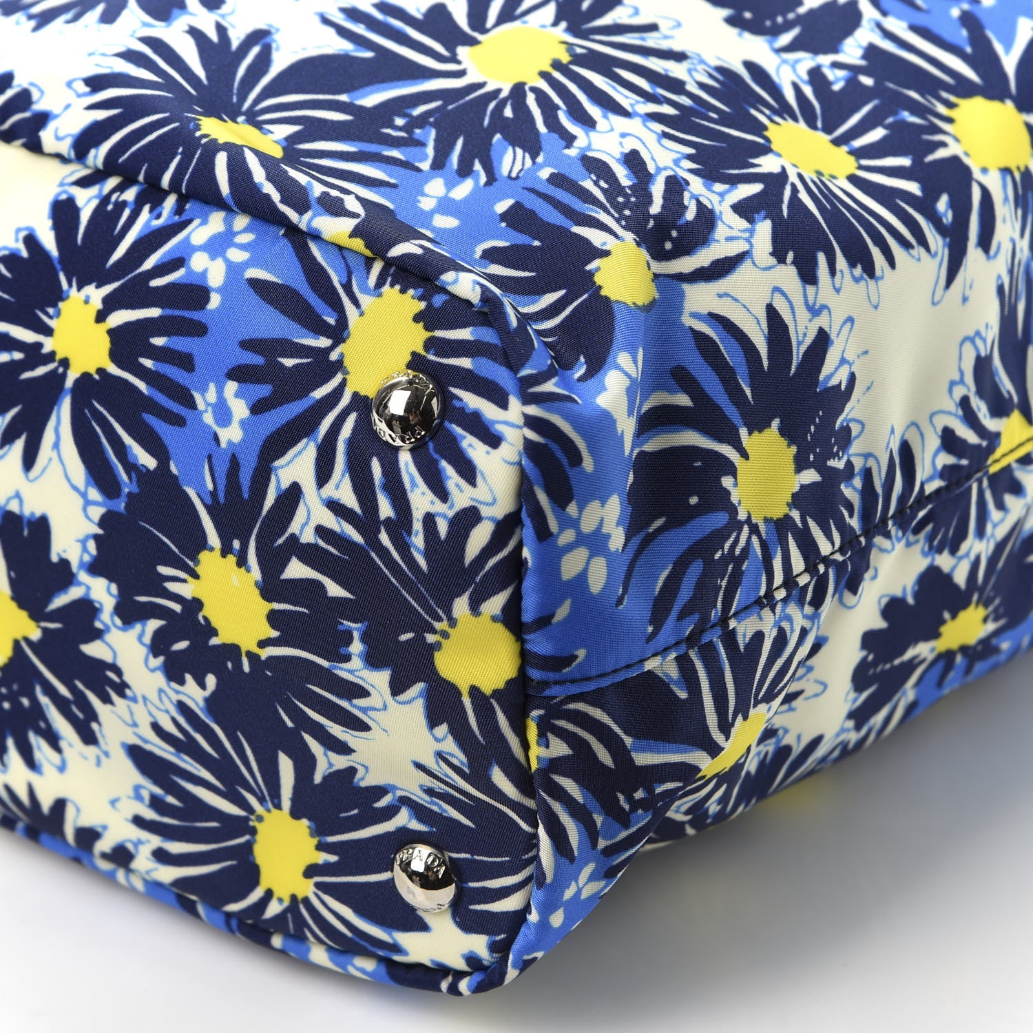 Prada Tessuto Nylon Saffiano Floral Print Tote Bluette Dis Primule 6 of 9