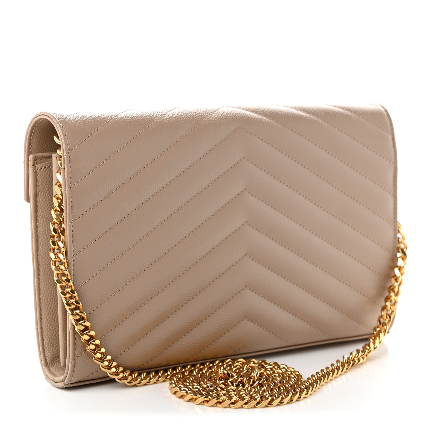 Grain De Poudre Matelasse Chevron Monogram Chain Wallet Dark Beige