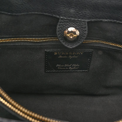 Burberry Grainy Calfskin House Check Medium Banner Tote Black 6 of 13