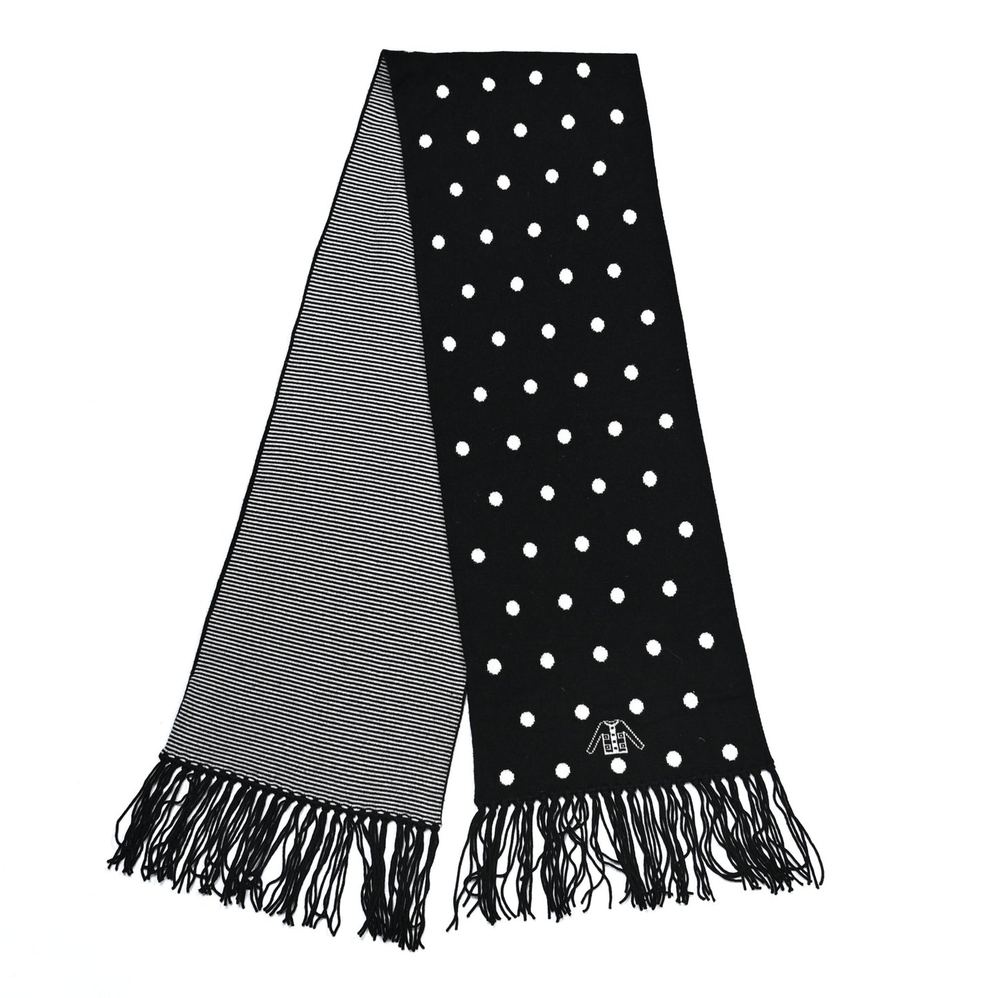 Cashmere Crystal CC Fringe Scarf Black White