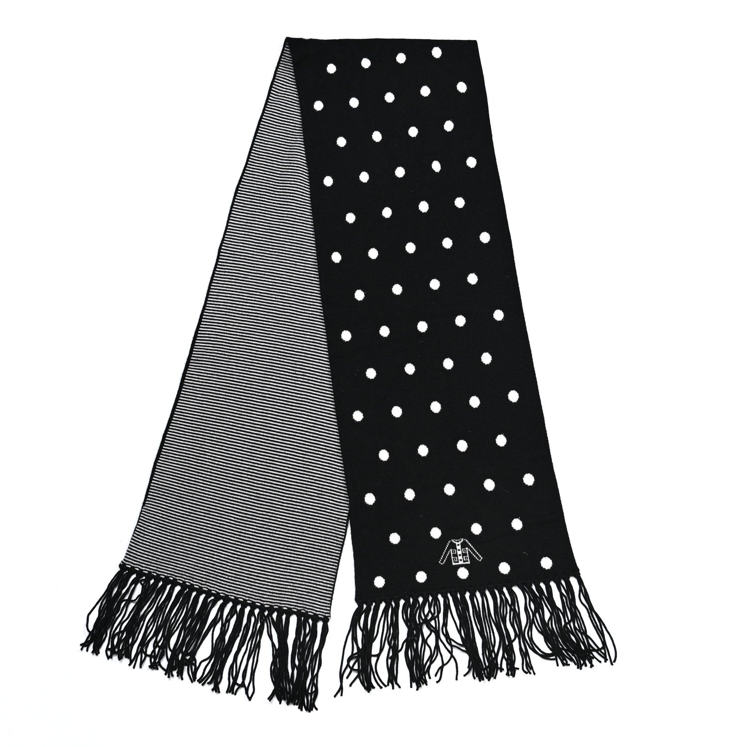 Chanel Cashmere Crystal CC Fringe Scarf Black White 2 of 6