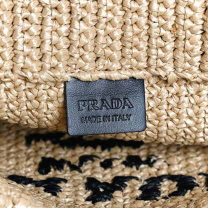 Prada Yarn Raffia Effect Crochet Embroidered Small Logo Tote Naturale 6 of 10