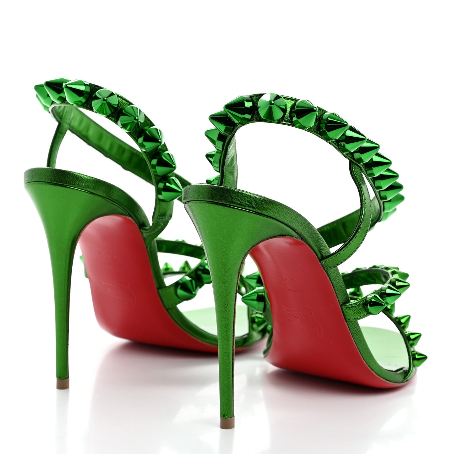 Metallic Calfskin Spikita 100 Sandals 38.5 Spinach