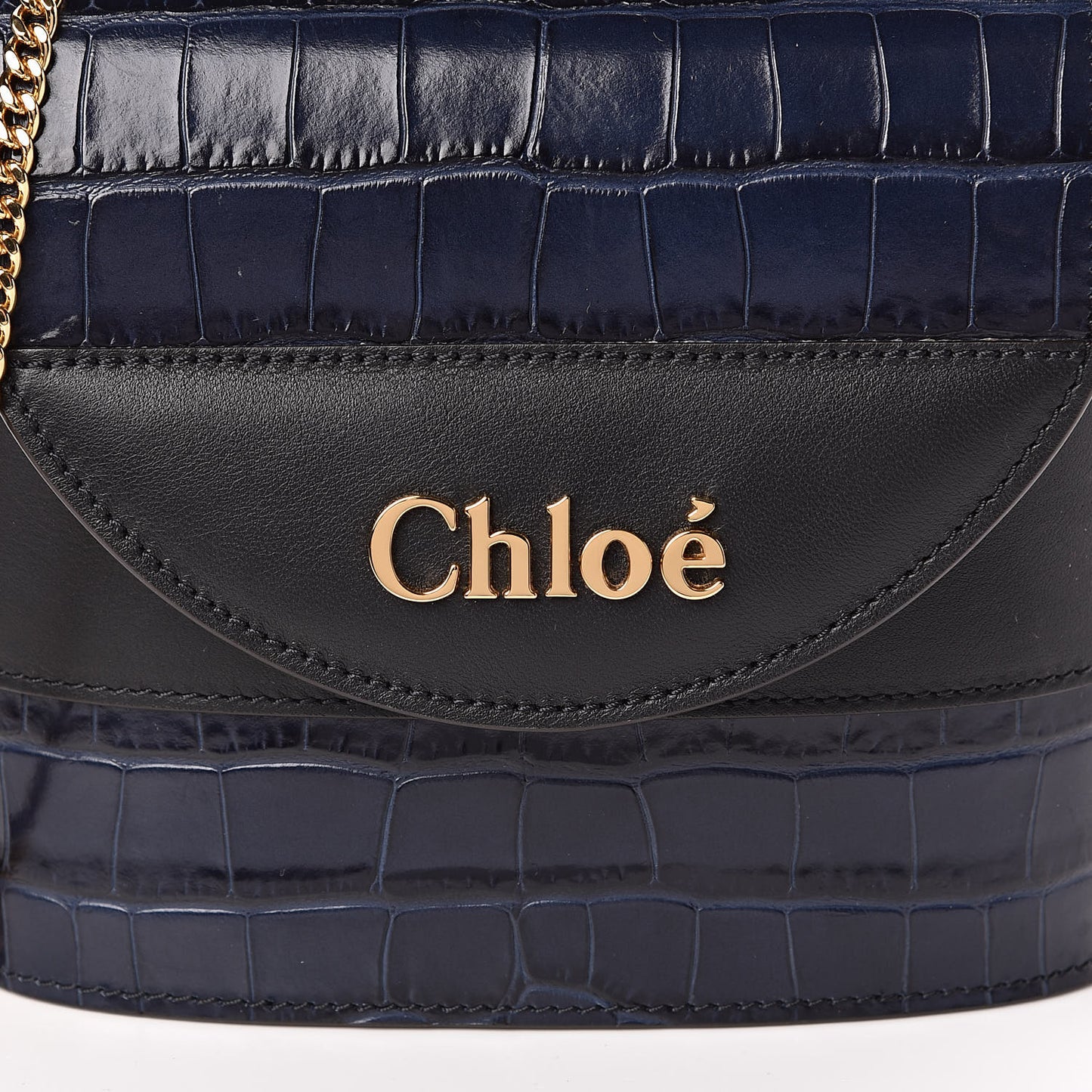 Calfskin Crocodile Embossed Small Aby Lock Full Blue