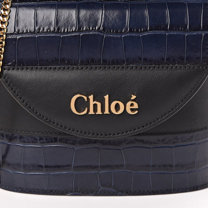 Chloe Calfskin Crocodile Embossed Small Aby Lock Full Blue 9 of 9