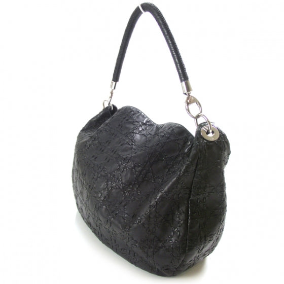 Lambskin Cannage Stitched Hobo Black