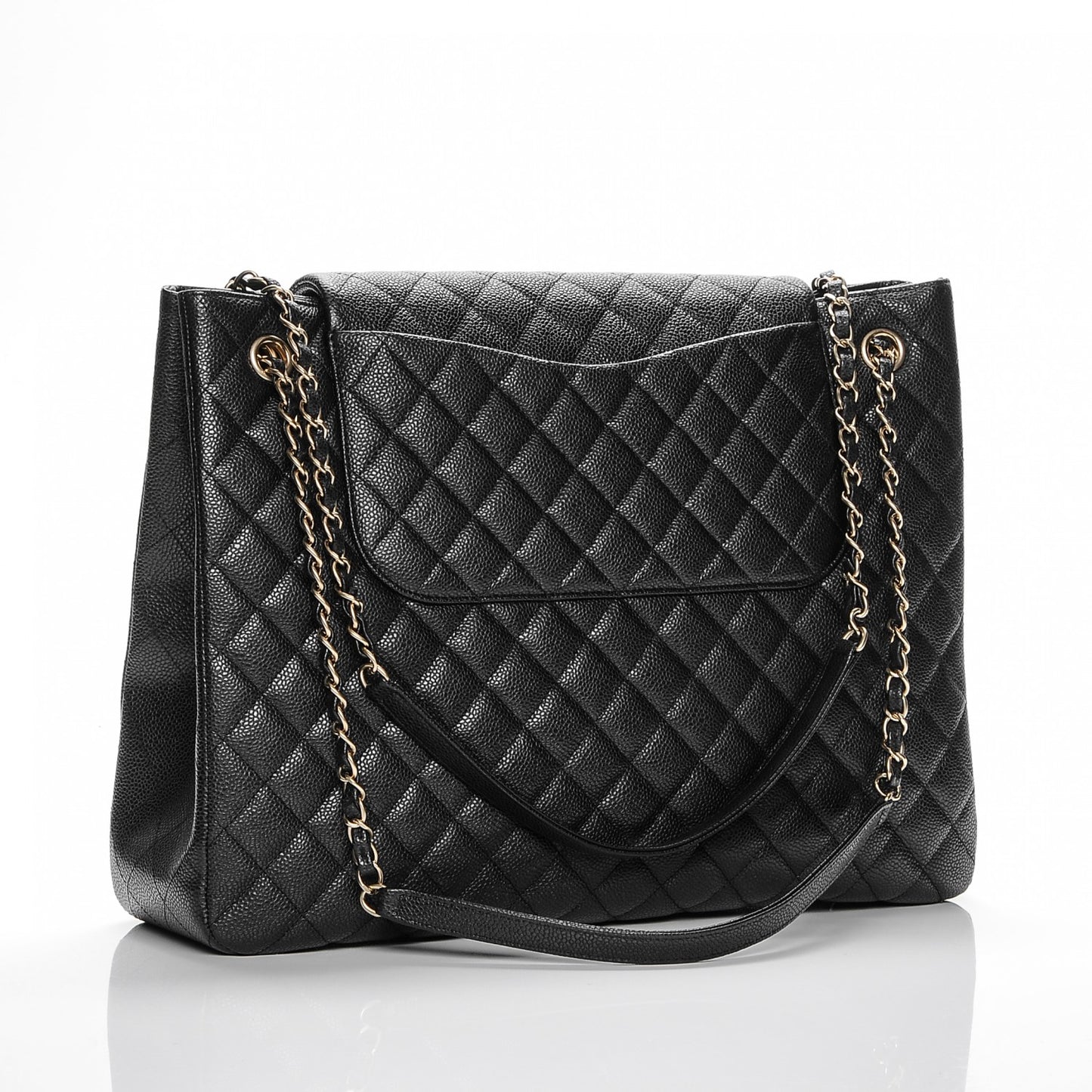 Caviar Quilted Flap Tote Black