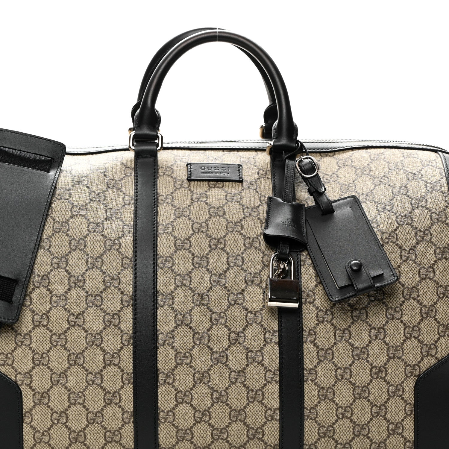 Gucci GG Supreme Monogram Selleria Calfskin Medium Duffle Beige Ebony Black 7 of 11